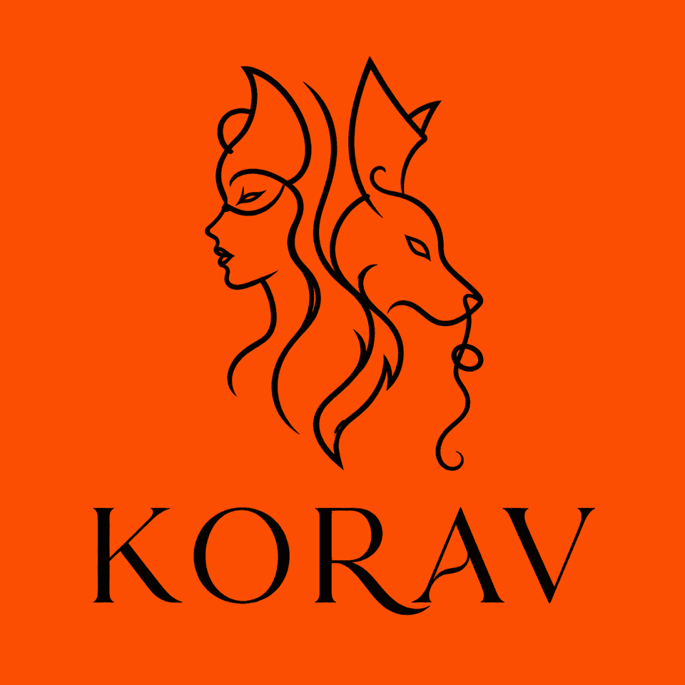 KORAV logo: a woman's profile beside a fox